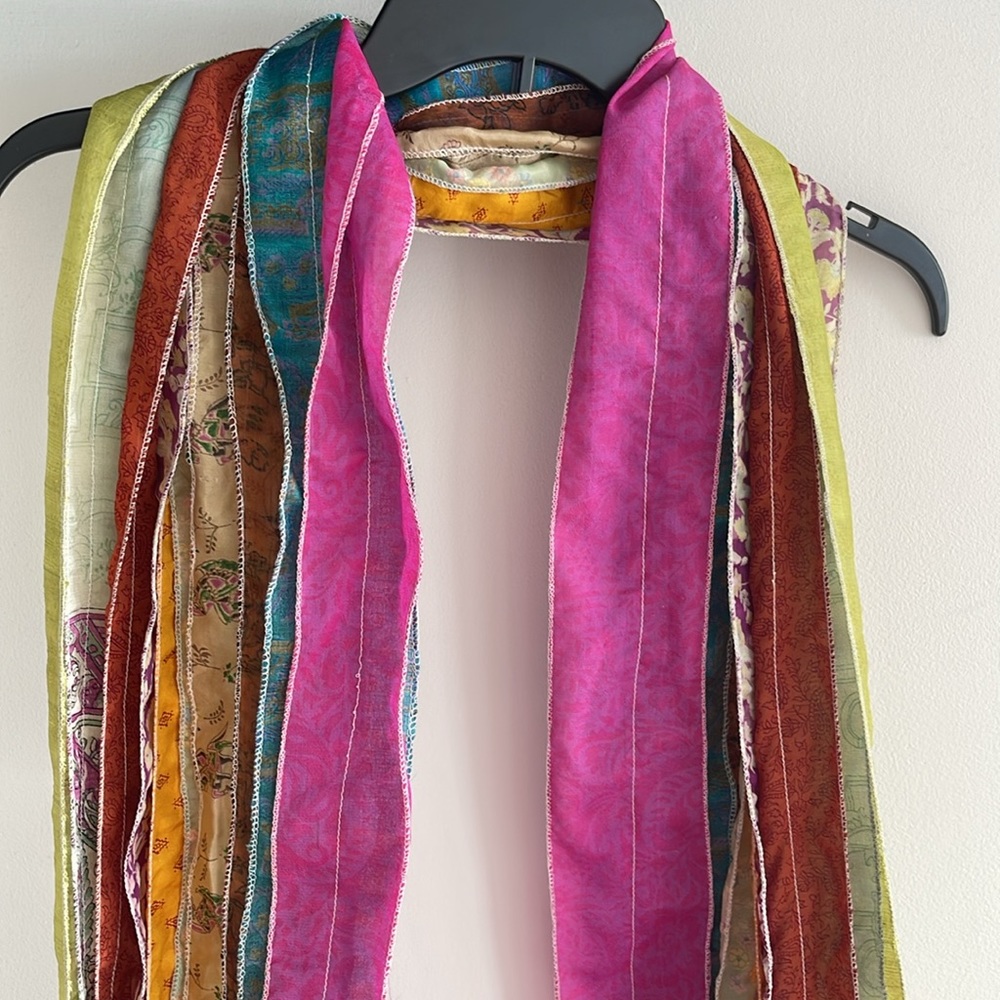 Colorful flowing hippie look scarf.